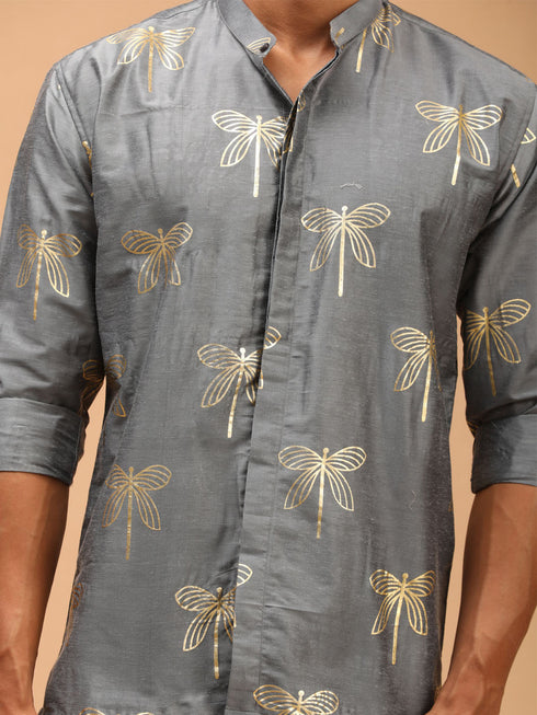 Men's Grey Foil Print Shirt